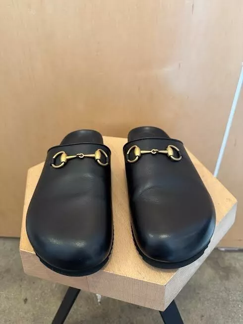 Pantoufles GUCCI River femme homme cuir noir Horsebit slides 40