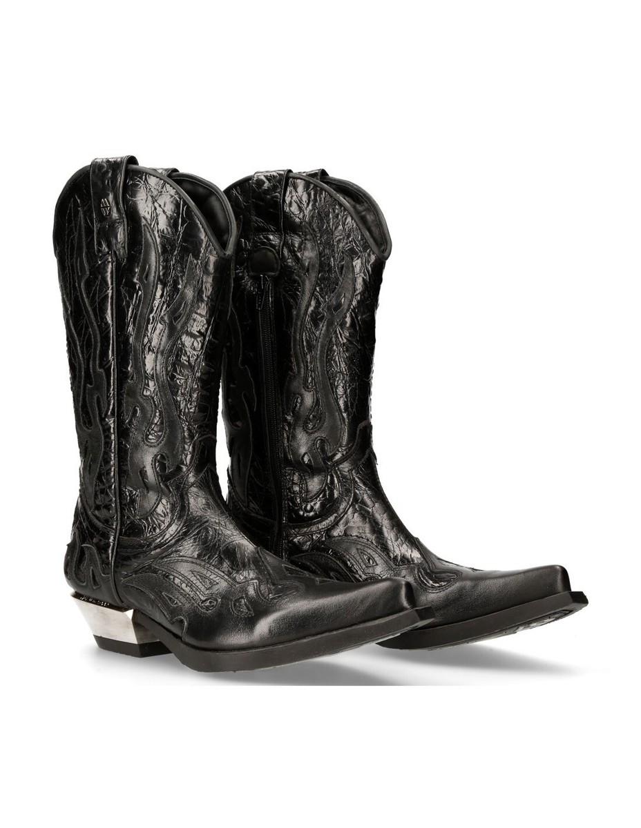 チャンス NEW ROCK M-7921-S1 BLACK FLAME BOOTS Black Leather Heavy Biker