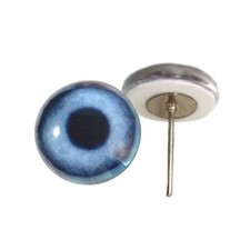 Pair Blue Dog Glass Eyes On Wire Pin Posts Doll Making Needle Felt