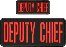 DEPUTY CHIEF EMBROIDERY PATCH 4X10 AND 2X5 HOOK ON BACK RED ON BLACK