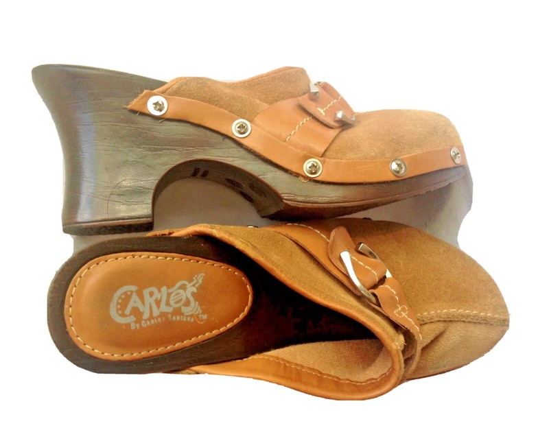 Brown Suede Clogs Shoe Carlos Santana Mule Heel Hippie Boho Chic Butterscotch 7B