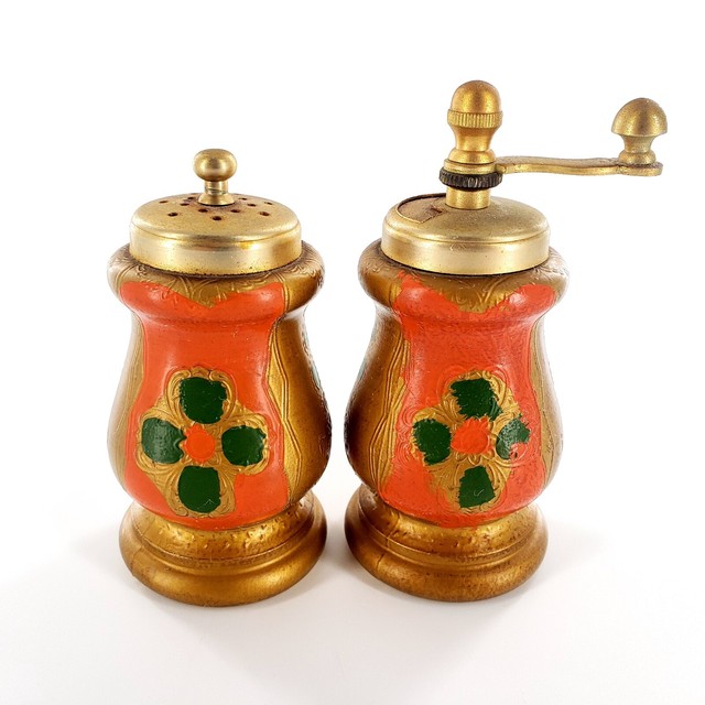 Vintage Salt & Pepper Shaker Italian Temperato Acciaio Painted Made In