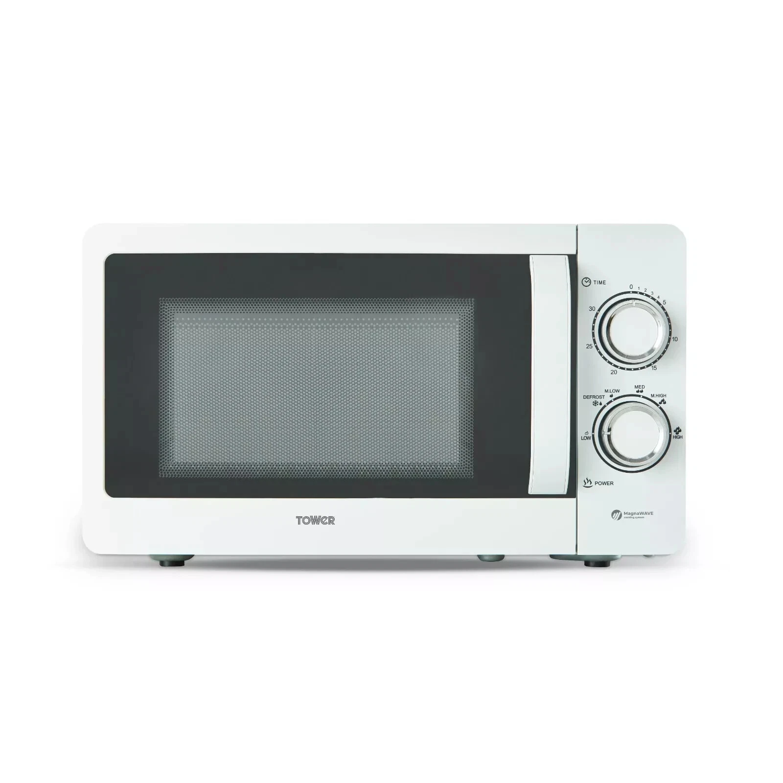 Tower T24042WHT 20L 700W Manual Microwave in White, 6 Heat Settings, Mirror Door