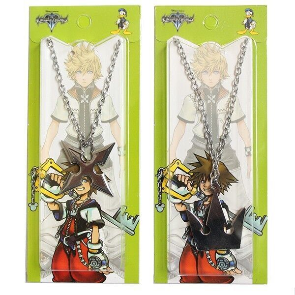 Set of 2 Kingdom Hearts Sora Crown Roxas Cross Metal Necklace