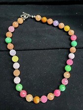 Multicolored Faceted Agate Necklace 10 mm Dyed Metal Bubblegum Angelcore Artisan
