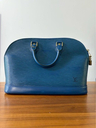 LOUIS VUITTON M52145 Epi Alma Logo Double Handle Handbag Leather Blue Auth