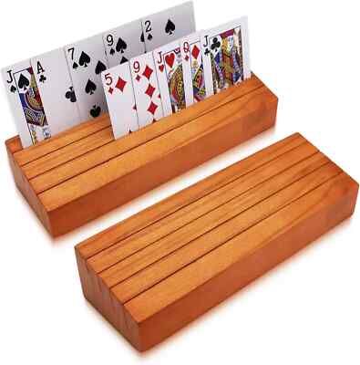 Iswabard Card Deck Stand Set of 2, Playing Cards Holder for Kids Elder, Wood Hol