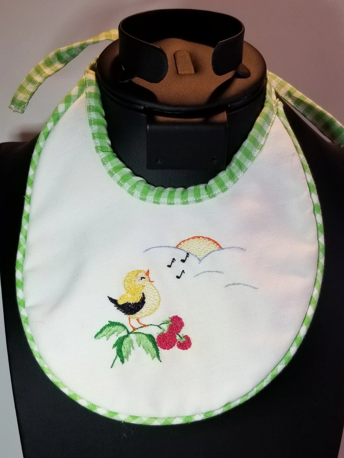 Vintage Hand Embroidered Baby Doll Bib Hand Sewn use or frame ADORABLE Heirloom