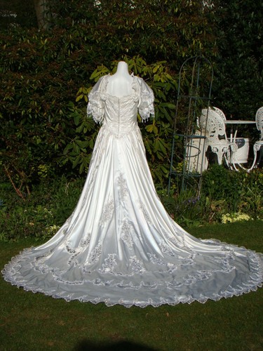 alfred angelo wedding dress 12 14 cathedral train cream vtg 80