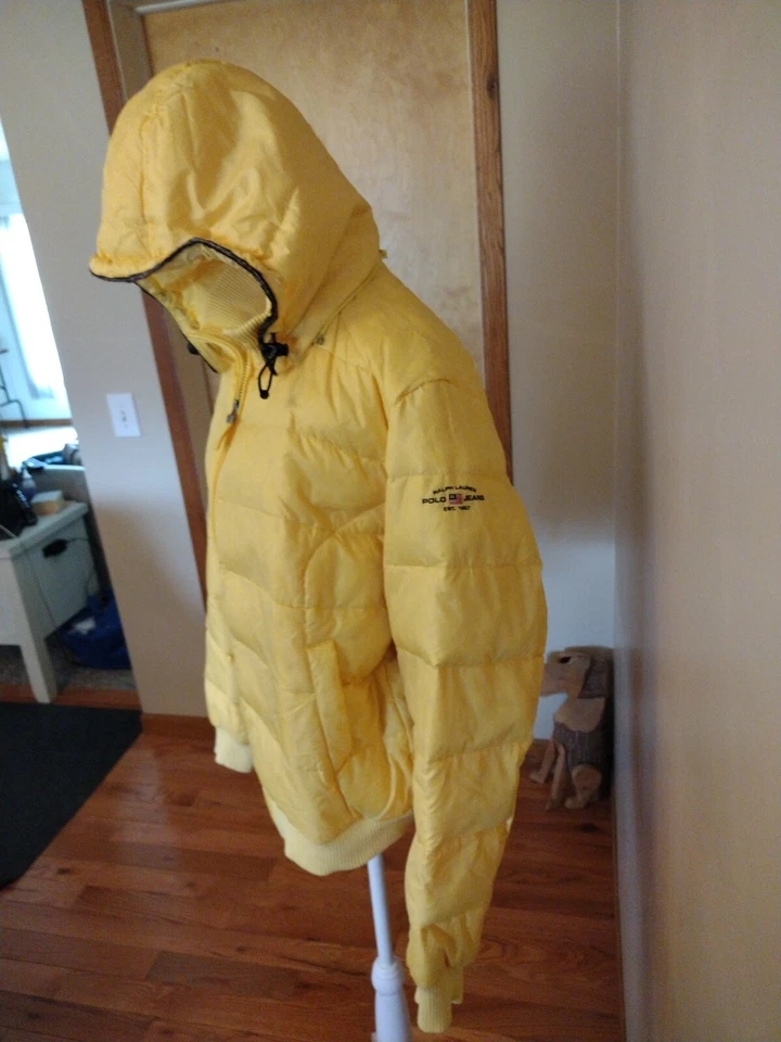 Ralph Lauren Polo Jeans YELLOW Puffer Winter Faux Fur Hood Bomber Jacket Sz SM/M - Image 3 of 4
