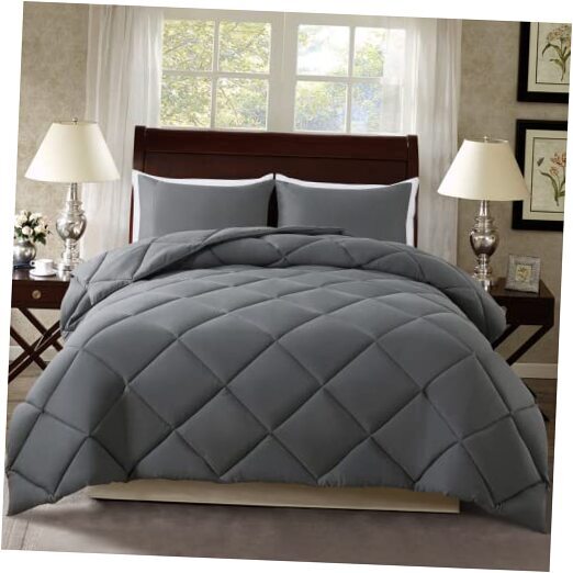 Grey Queen Comforter Set with 2 Pillow Shams - 3 Pieces Bed Comforter Set -