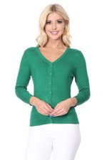 Cárdigan suéter básico con botones cuello en V manga 3/4 YEMAK para mujer CO078 (S-XL)
