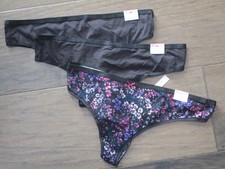 3-PACK CACIQUE COTTON THONG PANTIES IN BLACK/ FLORAL SIZE 14/16