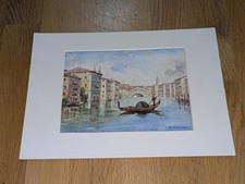 Altes Aquarell Bild Venedig Gondel Kanal auf Karton montiert