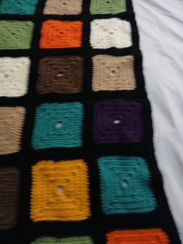 27x 42 Handmade Crochet Baby Lap Blanket Throw Squares With Black Trim Orange - Picture 4 of 11