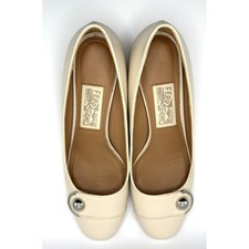 Salvatore Ferragamo Cream Leather Block Heel Pumps Silver Ball Detail Size 9B