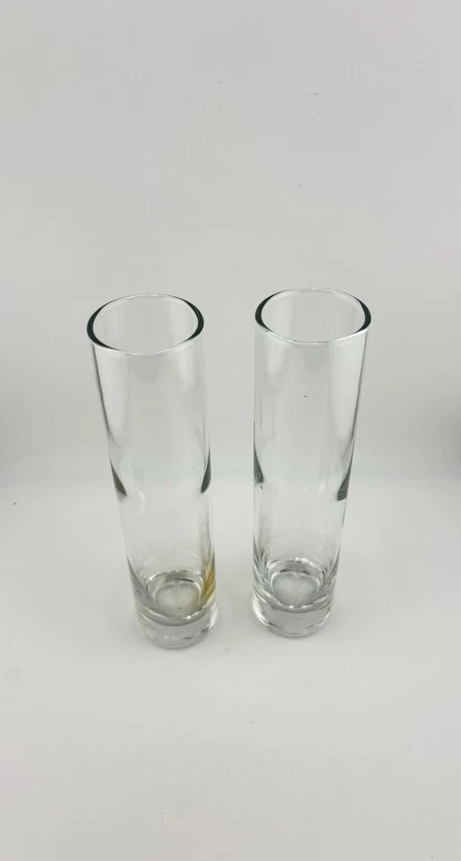 一对透明玻璃圆筒芽花瓶 Libbey,7.5 英寸美国制造 — 第 2/4 张图片