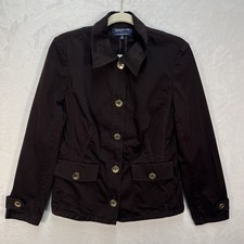 Jones New York Utility Jacket Womens Medium Brown Gold Buttons Pockets Fall