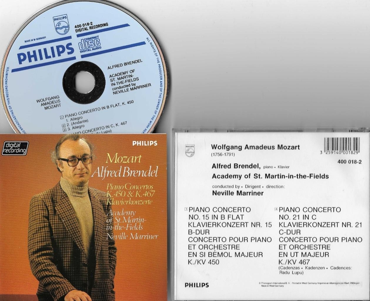 MOZART Piano Concertos K450 & 467  BRENDEL  Philips CD 400 018-2 BLUE FACE