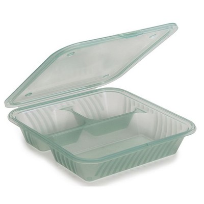 G.E.T. 3 Compartment Jade Polypropylene Eco-Takeout Container - 9''L x 9''W x 3