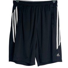 Adidas Climalite Mens Athletic Shorts Black White 3-Stripes Size L Pocketed