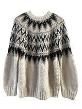 H M Grey And White Jacquard Crew Neck Knit Sweater XS