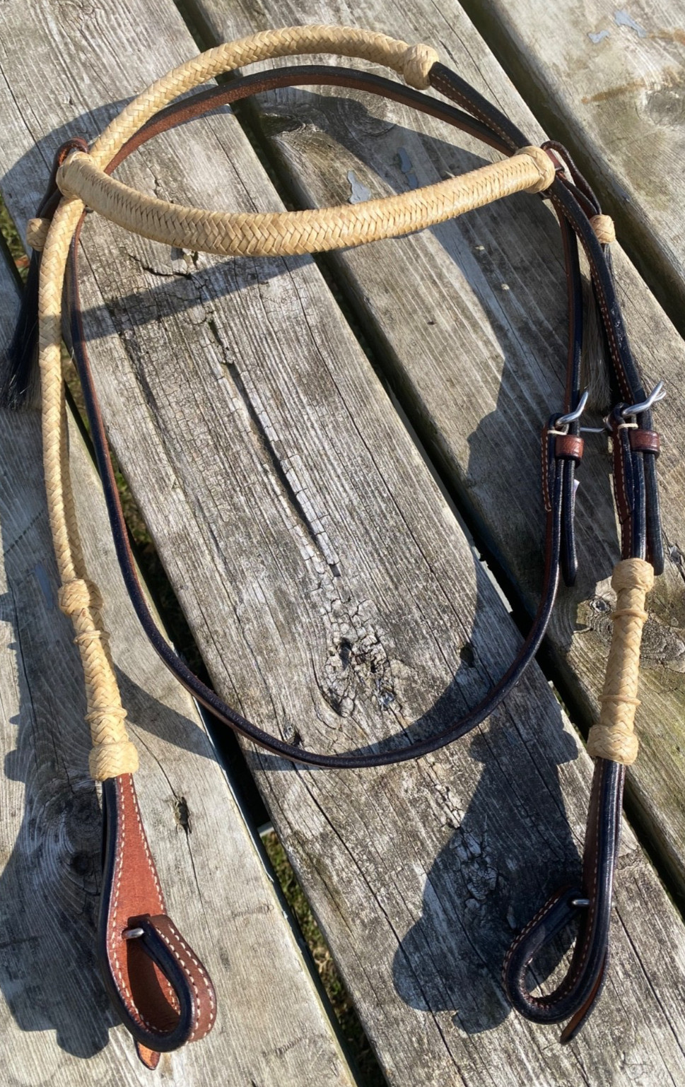 Riata leather Western quick-change browband headstall w/rawhide, horse hair