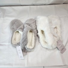 Auden Faux Fur Slipper Socks/gripper M/L 8-10 Gray/ White Lot Of 2 New