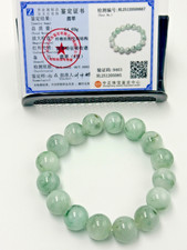Certified Natural Grade A Jadeite Jade Beaded Bracelet Green 13.3 mm 500667