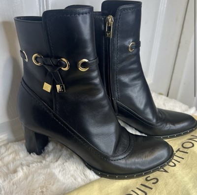 LOUIS VUITTON LEATHER ANKLE BOOTS BLACK WITH GOLD DETAIL 6.5 (36.5)