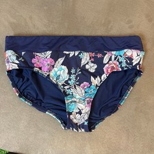 Lands End Blue Floral Bikini Swim Bottoms Women's 14