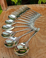 Vintage Silver Plate Set of Six Cake Forks with Six Matching Spoons