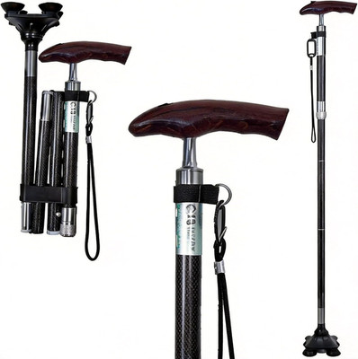 Carbon Fiber Walking Cane for Men and Women - 10 Height-Adjustable, Cane for Sen