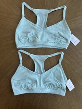 NEW Set Of 2 Women s Auden Green Blue Racerback Cotton Nursing Bra Size M