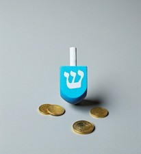 Hand Painted Wooden Blue  White Hanukkah Dreidel Decoration, Jewish Gifts