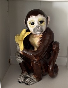 Vintage Extra Large Italian Hand Painted Majolica Monkey Banana Sculpture
