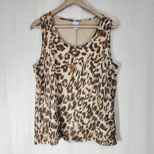 Chico's Leopard Animal Print Lagenlook ärmellos Pullover klassisches Oberteil Damen Gr. 2