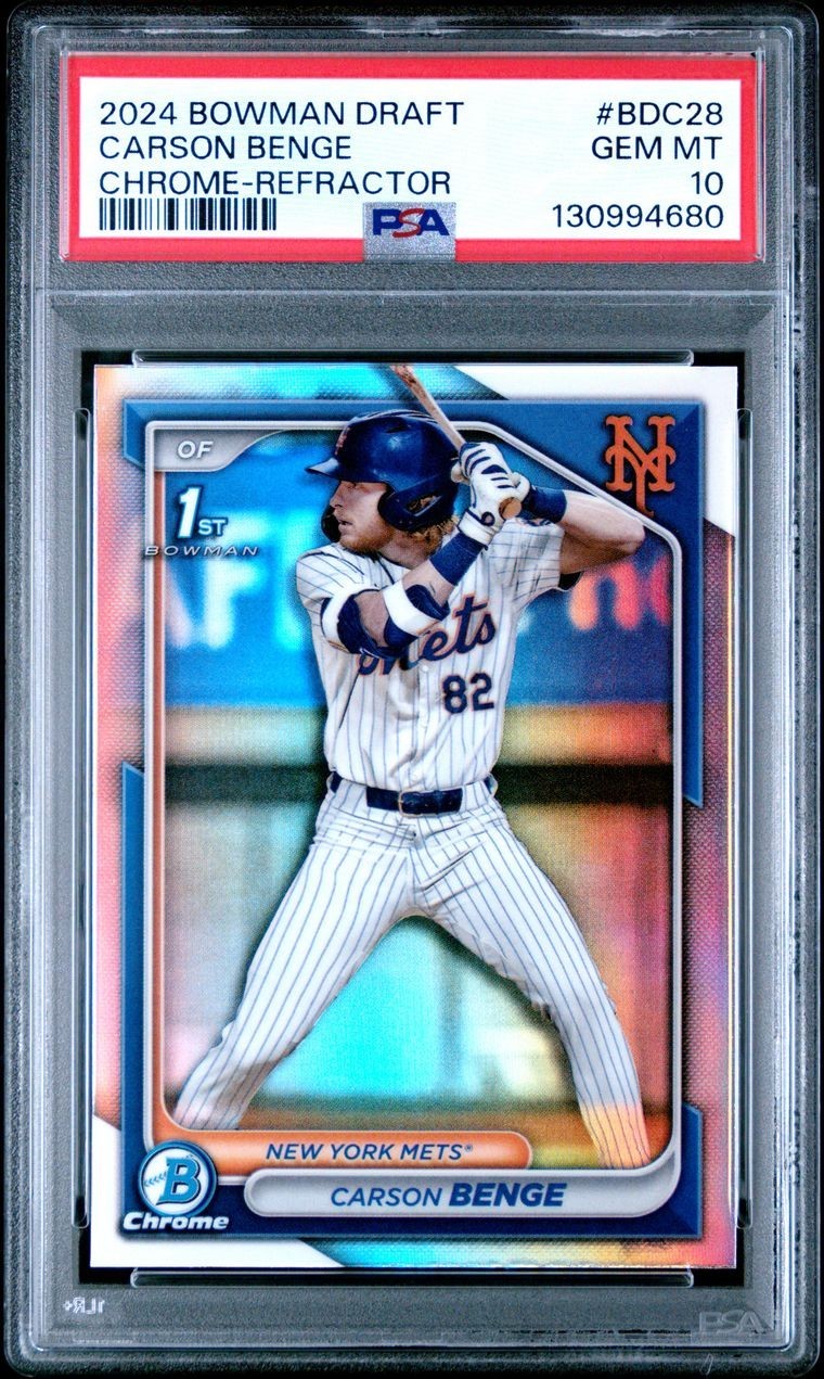 2024 Bowman Draft Chrome Refractor Carson Benge #BDC28 PSA 10 Mets