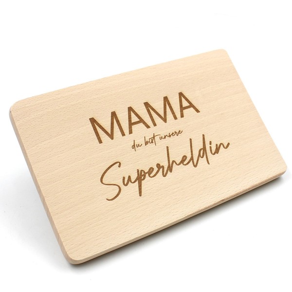 FrüHstüCksbrett Laser Gravur 23,5X15Cm Buchenholz Geschenk 05 Mama Superheldin-image