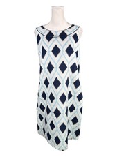 Talbots Petites 10P Linen Blend Sleeveless Audrey Shift Dress Blue White Diamond