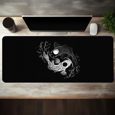 1pc Large Gaming Mouse Pad with Black  White Koi Fish Design - Non-Slip Washabl