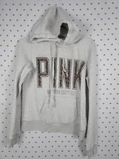Victorias Secret Pink Cheetah Leopard Hoodie Sweater Pullover Grey MEDIUM