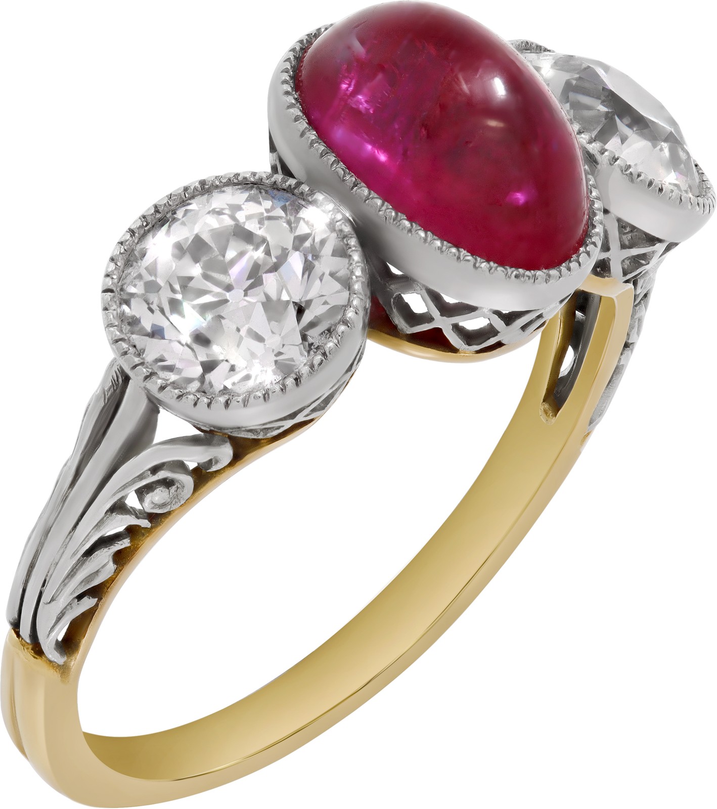 Antique three stone ruby and diamond ring crafted… - image 4