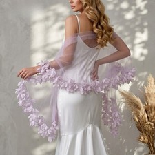 3D Mesh Floral Women Shawl Cape Wedding Evening Dress Bridal Costume Accessory