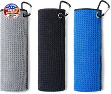 Husfunov 3 Pack Golf Towels 16" X 16" with Carabiner Clip,Microfiber Fabric Waf