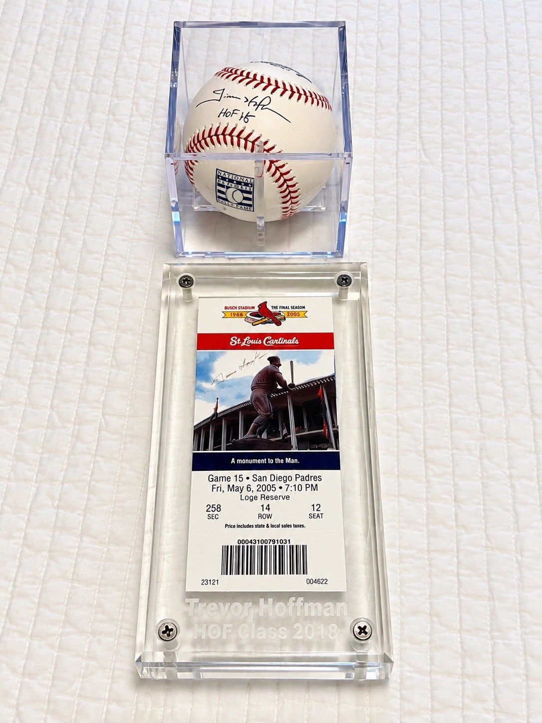 Trevor Hoffman Signed Baseball HOF 18 + Autographed 400th Save Ticket