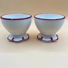Crate And Barrel Footed Ice Cream Bowl Red White Scalloped Set Of 2 Ceramic