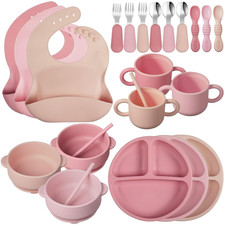 24 Pack Silicone Baby Feeding Set Baby LED Weaning Set, Blush