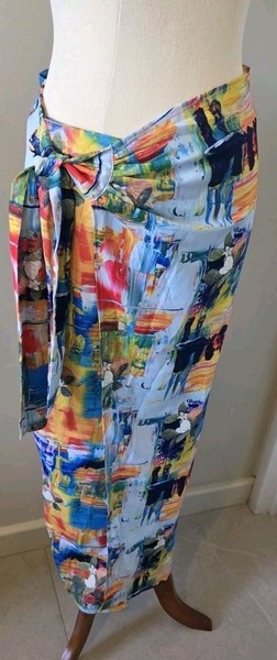 YOU+ALL Size 16 Wrap Skirt Abstract Print Multicolor Boho Festival Summer Midi