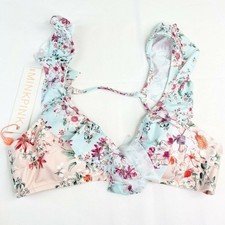 MinkPink Sherbet Flounce Pastel Floral Bikini Top Women's Size Large L